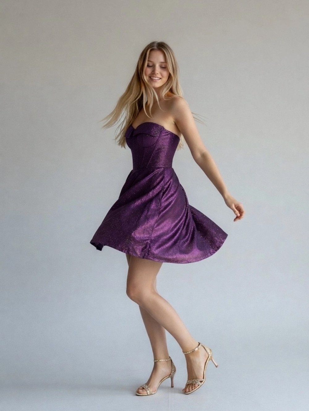 Stacees Purple Glitter Strapless Formal Dress – Size 14